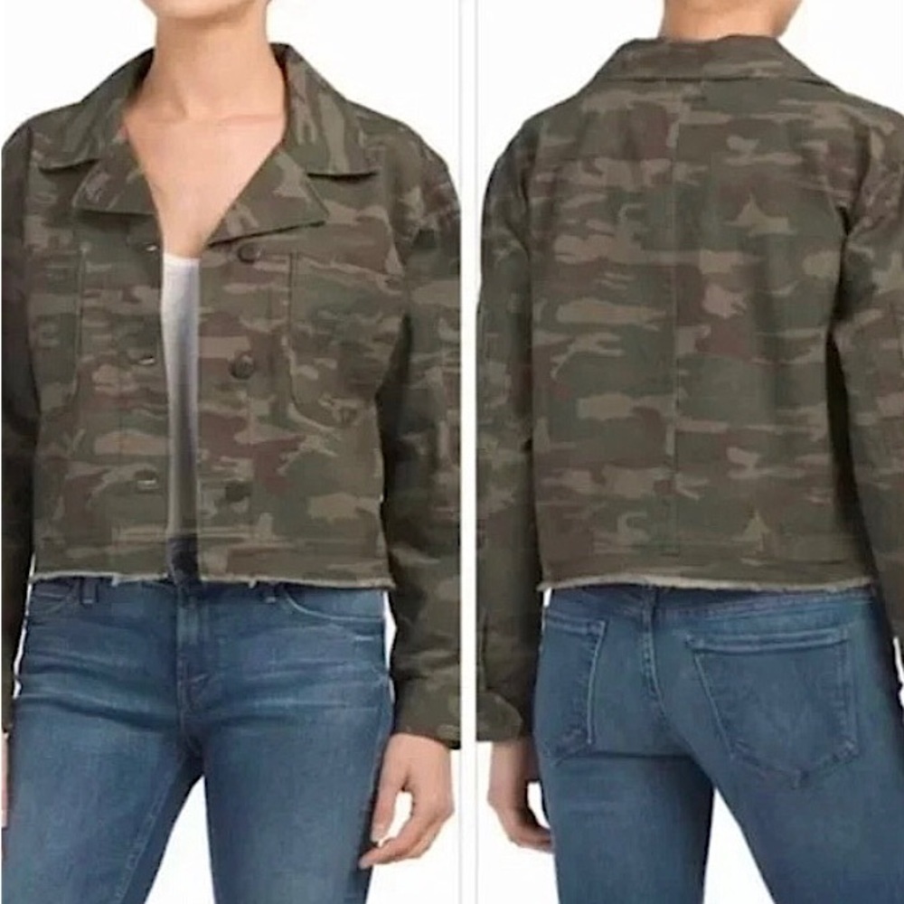 Sanctuary | Women’s green camo raw hem button front utility/Jean jacket, size L